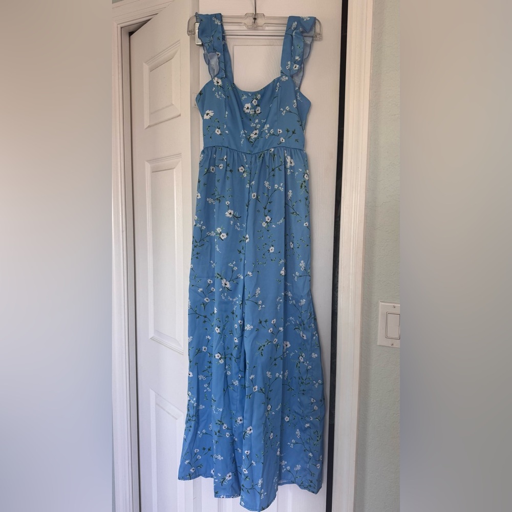 Show Me Your Mumu Gemini Floral Wide Leg Jumpsuit Blue XS